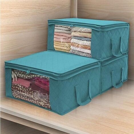 (Bleu)Boîte de rangement-sac de rangement BEMSM-3PCS pour couette, couverture, oreiller, jouet, vêtements - Bleu (1/4)