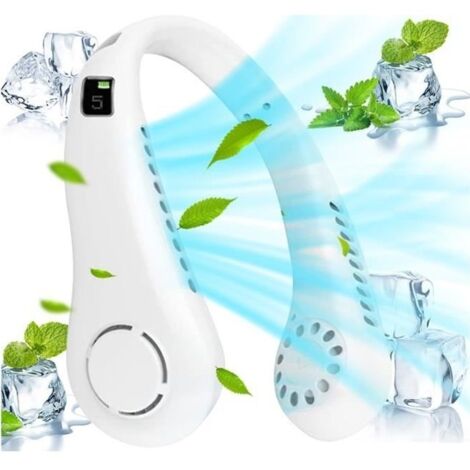 (Blanc)Ventilateur de Cou Portable Mini Ventilateur USB - 3000mAh - 3 Vitesses - Blanc (1/4)