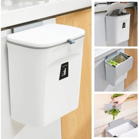 Poubelle de cuisine suspendue avec couvercle,9L,car suspendue pour portes de placard placard salle de bain,29.5x13x23.7cm, (1/5)