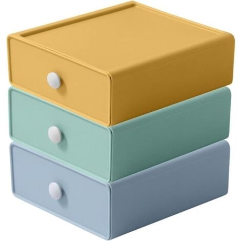 Dokeno Organisateur de Bureau, Lot de 3 Organisateurs de Rangement Empilables pour Bureau, Boîte de Rangement en Plastique pour Maison, Maquillage, Bijoux, Fournitures Scolaires et de Bureau (Blanc