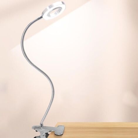 (argent)Lampe de Bureau LED, Clip Lampe de Lecture Réglable à 360 Degrés, 3 Températures Couleur, Gradation Continue, 48 Perles Lampe,Argent (1/4)