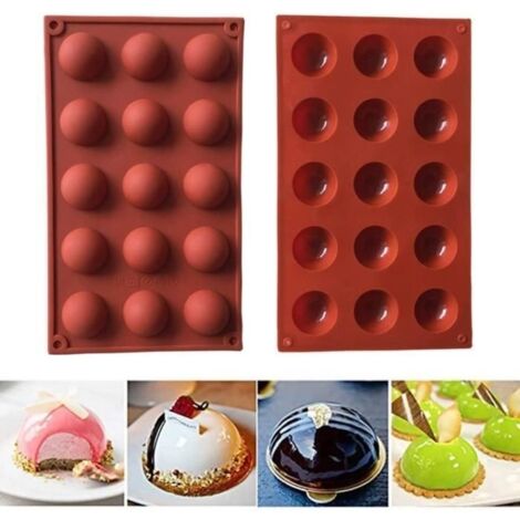 2 Pièces Moule Forme Demi Sphères 15 Cavités Silicone Outil De Cuisson Pour Vos Desserts Au Chocolat, Bombes À La Crème Glacée (1/4)