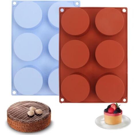 2 Moules à Gâteau Ronds en Silicone,Moule Gateau Silicone,Moules Cylindriques en Silicone à 6 Cavités,Moule Muffins Silicone,Rond