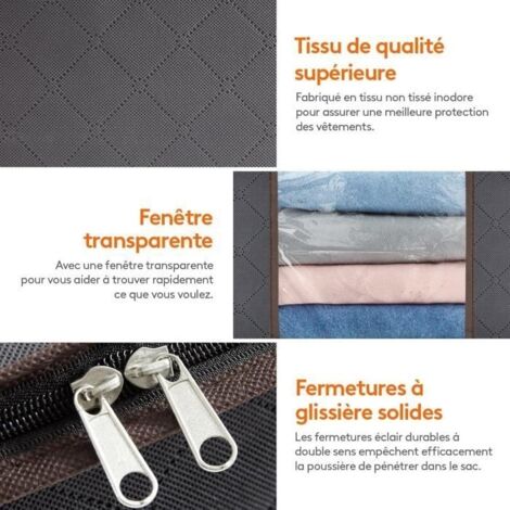 QWORK 3 Pièces Sacs De Rangement Vêtements - Boîtes Sous Lit Pliable 60x45x15 Cm Tissu Non Tissé Hermétique