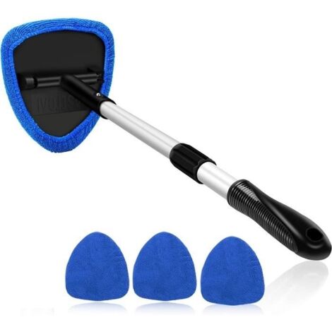Nettoyant pour Pare-Brise, 4 Tampons en Microfibre, Nettoyage de Pare-Brise avec Poignée Télescopique Kit d'Essuie-Glace, Bleu (1/4)