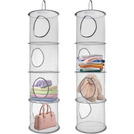 2Pcs Filet de rangement pour jouets, 4 niveau de rangement en filet suspendu, rangement pliable pour jouet souple,rangement suspendu (1/4)