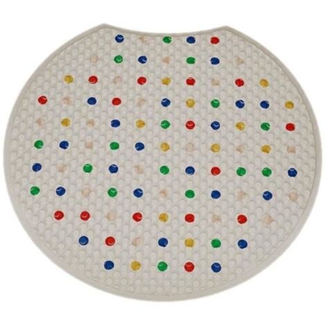 (Color Dots)Tapis de salle de bain - PVC - Antidérapant - Rond - Diamètre 55 cm - avec point de massage et ventouses inférieures - Color Dots (1/4)