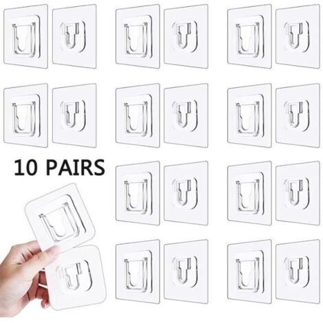 WOXJENA Crochets Adhesifs Muraux, 5 Paires Transparent Crochet Mural Adhesif, pas besoin de percer, Crochets Autocollants Double Face, Adaptés à cuisine, salle de bain, salon (Horizontale