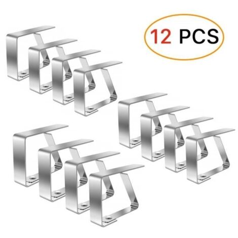 12pcs Pinces à Nappe Clip Nappe en Acier Inoxydable Anti-Glissant Windproof pour Table Exterieur Argent 4x5cm 3cm Épaisseur (1/4)