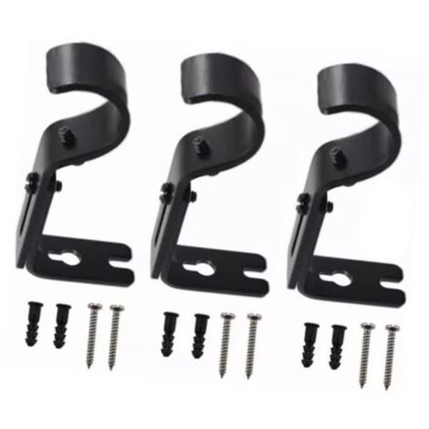 (Noir)Support de tringle à rideau Lot de 3 - Fer durable - Installation facile - Charge élevée (1/4)