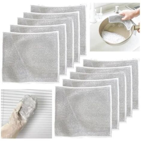 10 Pièces Chiffons à Vaisselle en Fil métallique Polyvalents pour humides et secs, Chiffons à Vaisselle en Fil Récurage Anti-Rayures (1/4)