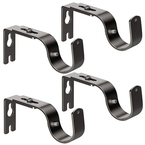 Lot de 4 supports de tringle à rideaux robustes et réglables - Noir - Avec vis (1/5)