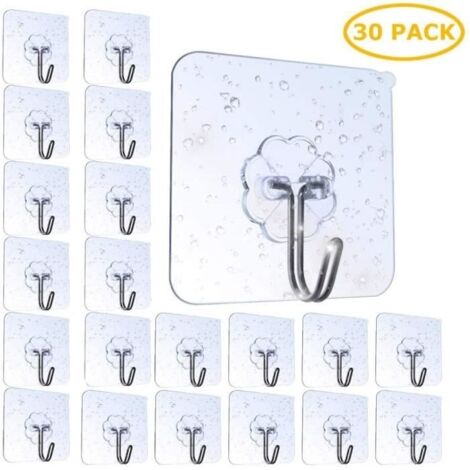 (Transparent)30 Imperméable Lourd Devoir Crochets Transparents Auto-adhésifs Charge Portant 10kg Plastique Crochet Collant Fort pour Chambre Sall (1/4)