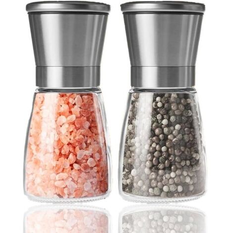 (Acier inoxydable, verre)Ensemble de moulins à sel et à poivre - Just Essentials - 2 pièces - Acier inoxydable - Verre - Réglable (1/5)