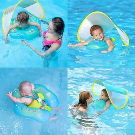 Bleu, vert et jaune)Bouée Bébé gonflable avec parasol PVC - Bleu
