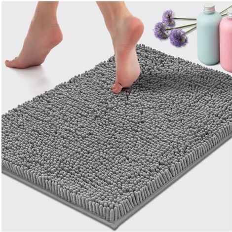(Gris)Tapis de Bain Antiderapant,Tapis Salle de Bain en Microfibre Chenille Douce,Tapis de Bain Absorbant- 40 x 60 cm, Gris Clair (1/4)
