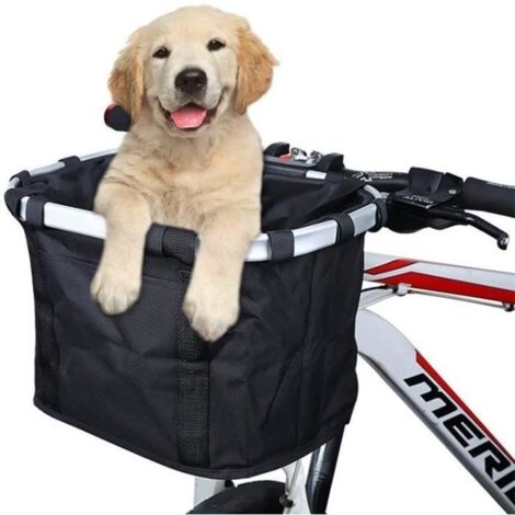 (Noir)Panier de Vélo Pliant, Amovible Vélo Guidon Panier, Cycle Avant Toile Panier Transporteur, Sac Pet Carrier (1/4)