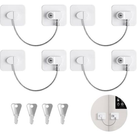 Sécurité Fenêtre Enfant - Lot De 3 Verrous Bloque-Fenêtre Avec Câble Acier - Protection Bébé Anti-Chute - Installation Sans Perçage Ultra Facile