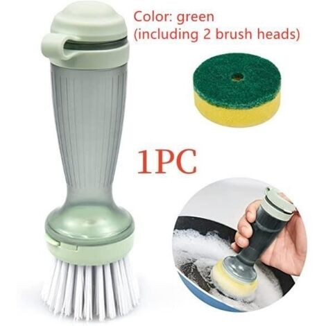 Brosse à Vaisselle,Brosse de Nettoyage Multifonctionnelle,avec Distributeur de Détergent,Tête de Brosse Remplaçable,pour (1/4)