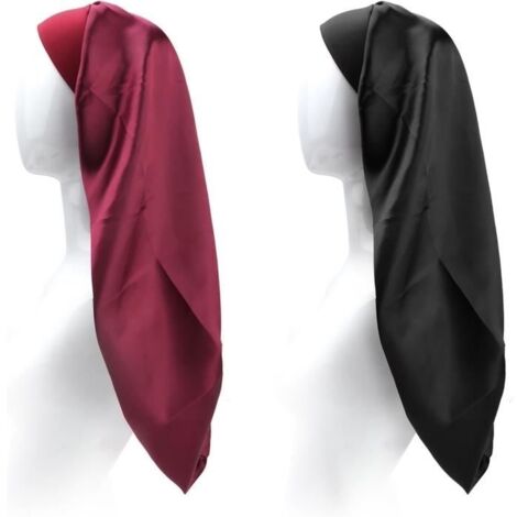 2Pcs Bonnet Satin Cheveux, Bonnet Long en Satin pour Soins Capillaires, Bonnet en Soie pour Dormir, Bonnet Nuit Satin(Noir, Rouge)
