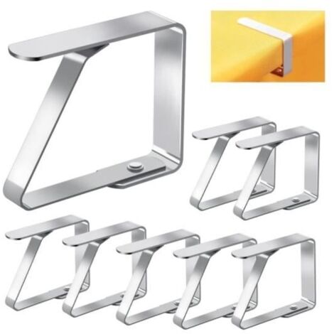 8 PCS Pince Nappe Exterieur, Pince pour Nappe de Table Inoxydable Anti-Glissant, Attache Nappe Réglable 7 x 8 cm, Accroche Nappe (1/4)