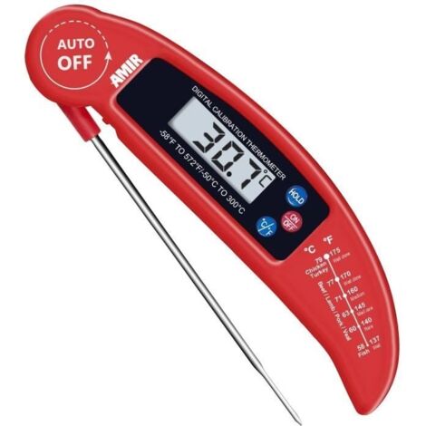 Thermomètre de cuisine, Thermomètre alimentaire Sonde LCD Digital, Rapide & Auto On / Off - Rouge (1/4)