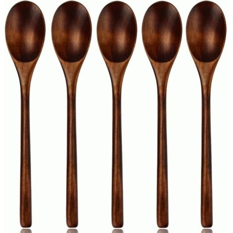 Cuillère en bois, ustensile de cuisine en bois à long manche, 5 cuillères en bois