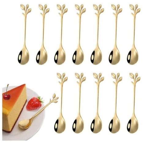 Cuillère à dessert 12 pièces - Design en feuille - Résistante à la chaleur - Compatible lave-vaisselle (1/4)