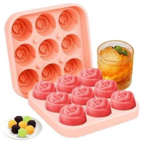 Lot de 2 moules à glaçons en silicone, Forme de Rose Moule a Glacon Plateaux Moules,Avec Couvercle, Parfait le (12.4x12.4x4.5cm) (1/4)