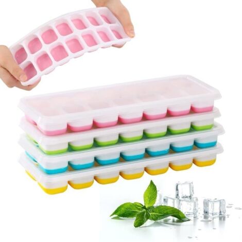 4 Pack Bacs à Glaçons avec Couvercle, Bacs à Glaçons Carrés Faciles à Retirer, Bacs à Glaçons avec Couvercle, (1/5)
