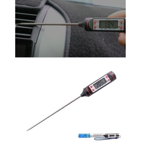 Thermomètre de sortie de climatisation de voiture noir, affichage LCD à longue sonde,jauge de température numérique-50 DépenserC - + 300