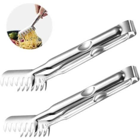 2 Pince Spaghetti,Pince a Pates en Acier Inoxydable,Pince Cuisine Inox Avec Poignées Cannelées,Fourchette à Pâtes,Pinces à Barbecue (1/4)