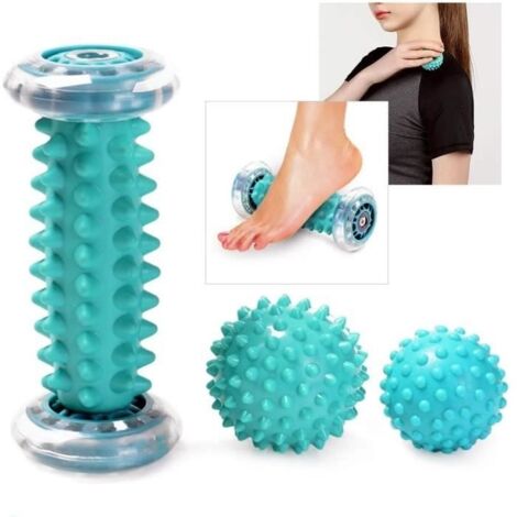 Ensemble de massage pour pieds - Rouleau de massage et 2 balles de massage - Bleu (1/4)