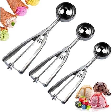 Lot de 3 Cuillère à Glace, Boules Cuillère à crème glacée en Acier Inoxydable pour Cookies, Servir de la Glace, Sorbets (1/4)