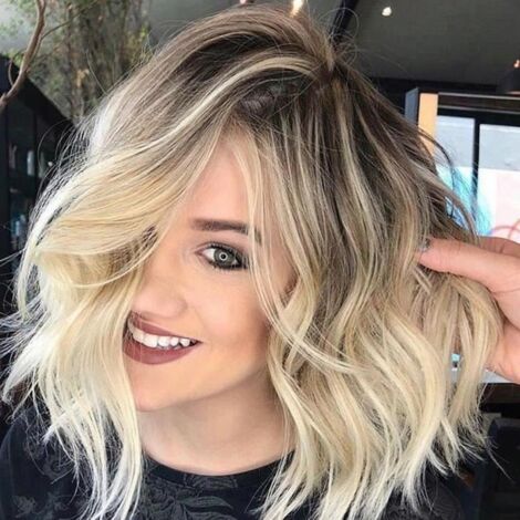(Blond)Couleurs Mix naturel or dégradé court cheveux bouclés perruque synthétique Femmes pleine Perruques or 60