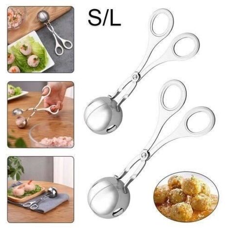 (argent)2 x Modèle de cuillère à boulettes de viande en acier inoxydable pour cuisine non collante (1/4)