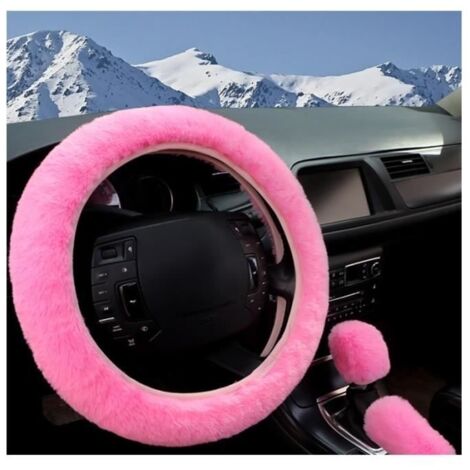 Ensemble de Couvre-Volant Peluche, 3PCS Housse de Volant Voiture Universel en Souple Moelleuse, 38CM Convient Auto Camion (Rose) (1/4)