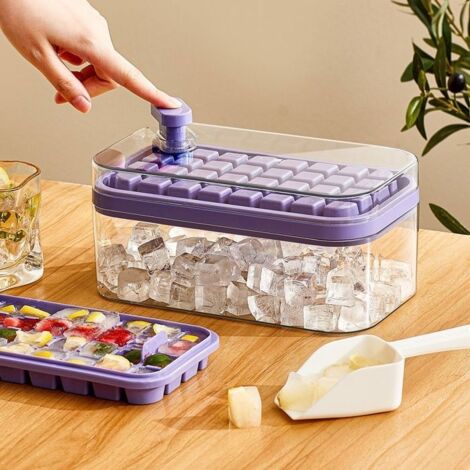 Moule à Glaçons, Bacs à Glaçons en Silicone avec Couvercle, Double Couche 64 Glaçons, Carrés Faciles à Retirer (Violet) (1/5)