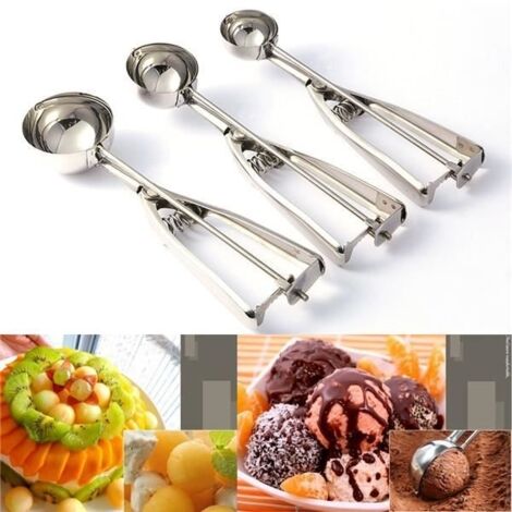 3Pcs en acier inoxydable Ice Cream Scoop Crème Glacée Portionneuse Cookie Spoon(4cm, 5cm, 6cm)