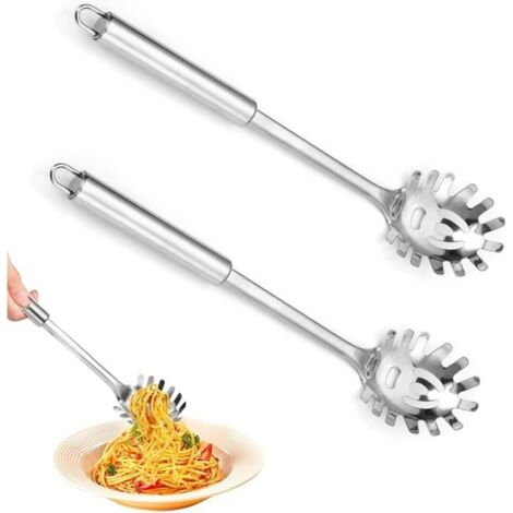 2 Cuillère à Spaghetti 30cm,Cuillere a Pates Cuisine,Pasta Spoon,Fourchette à Pâtes,Cuillère de Service à Spaghettis en Acier Inox (1/4)