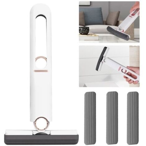 Mini vadrouille de Nettoyage en Verre,Portable Extrusion vadrouille,pour Bureau,Voiture(1 poignée à Presser+3 têtes de vadrouille) (1/5)