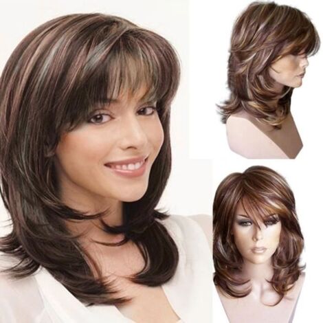 Ca7 Perruques femmes de beauté forte perruque brune synthétique synthétique naturelle de vague de corps courte, couleur de mélange