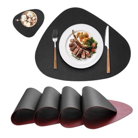 Sets de Table et Sous-Verres 4 Ensembles Ronds Plastique Lavables Dcoration Table Manger Noir Rouge ODIPIE (1/4)