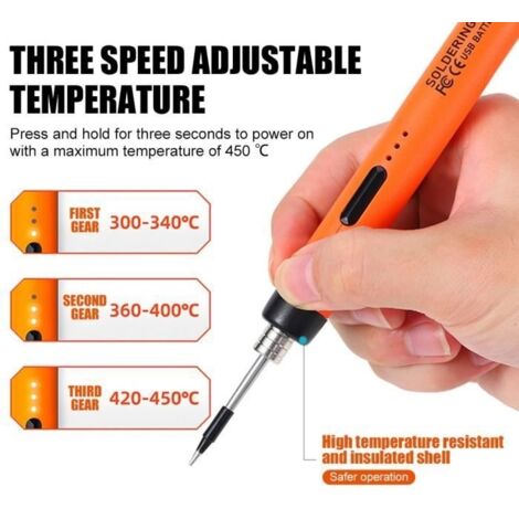 Fer à Souder Électrique usb Rechargeable,3 niveaux de réglage de la température-orange (1/4)