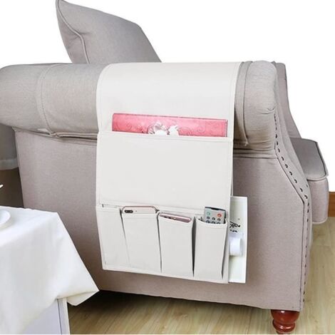 (blanc)Organiseur pour Canapé et Fauteuil Imperméable et Antidérapant Sofa Accoudoir Caddy 6 Poches Support Organisateur de Chevet (1/4)