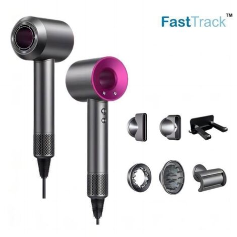(xf01-Avec 1 diffuseur et 4 buses)Sèche cheveux ionique FastTrack XF01, Séchage rapide 1600W, 3 Vitesses, 4 Températures, Silencieux, avec 1 diffuseur et 4 buses