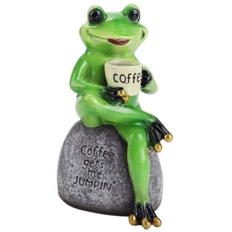 Grenouille Statue Jardin Grenouille Boire Du Café Résine Figurine Artisanat Ornement Sculpture Décoration pour Pelouse Étang (1/4)