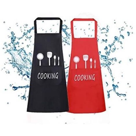 (Noir et Rouge)2PCS Noël Tablier de Cuisine, Unisexe Tablier Étanche avec Poches, Tablier Réglable Universelle pour BBQ, Restaurant, Boulanger (1/4)
