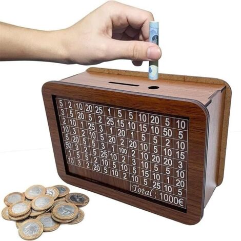 Tirelire en bois avec compteur, tirelire enfant avec objectif et chiffres, tirelire en bois Coin Bank, boîte de rangement (1/4)