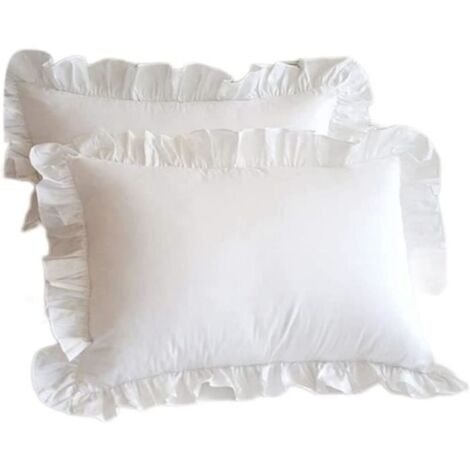Taie d'oreiller vintage, couvercle d'oreiller à volants, coton couvercle de coussin de style princesse vintage, -48x74cm, blanc (1/4)